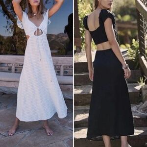 Free People Extra Dose Midi Dress Keyhole Puff Sleeve Boho Small Cutout Lilac